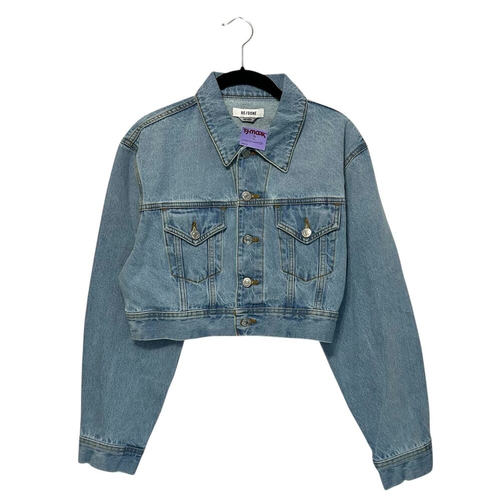 RE/DONE Cropped Denim Trucker Jacket NWOT Women's Sz S Airy Indigo Retro Luxe - Picture 2 of 7